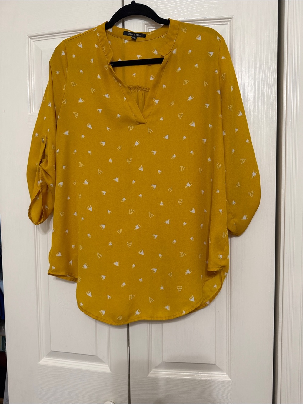 Papermoon Mustard Yellow Split-Neck Tunic with White Triangle Print